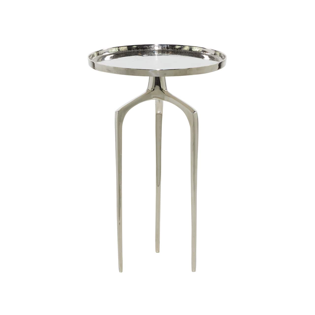 25" Contemporary Round Silver Aluminum Raised Edge Accent Table